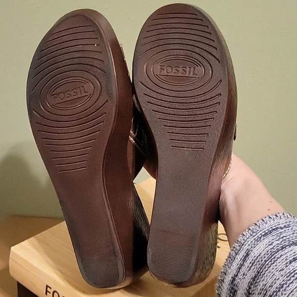 Fossil Maxine brown leather wedge sandals - Picture 3 of 7
